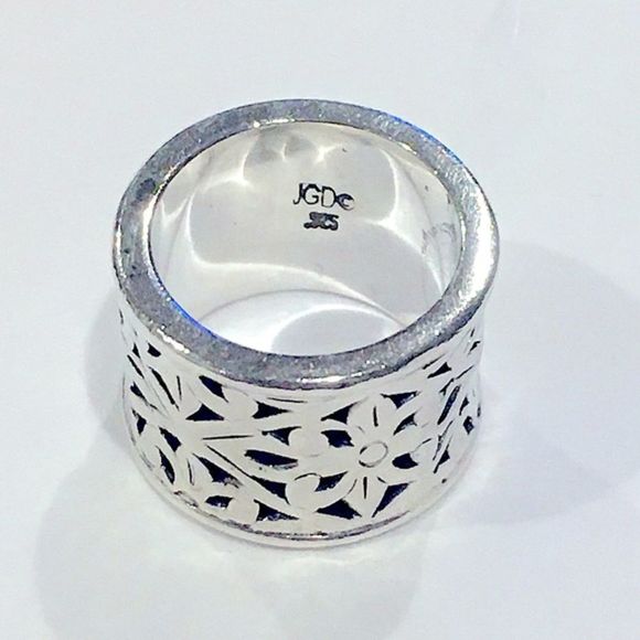 Sterling Silver Floral Filigree Thick Cigar Band Ring Sz 5.5 - Picture 8 of 13
